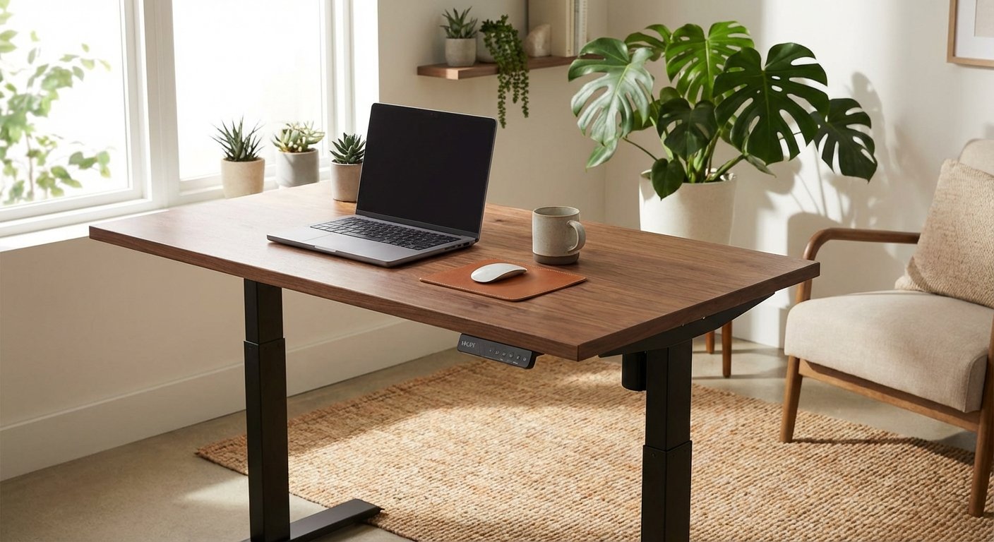 Uplift V2 standing desk commercial solid wood desktop product photo