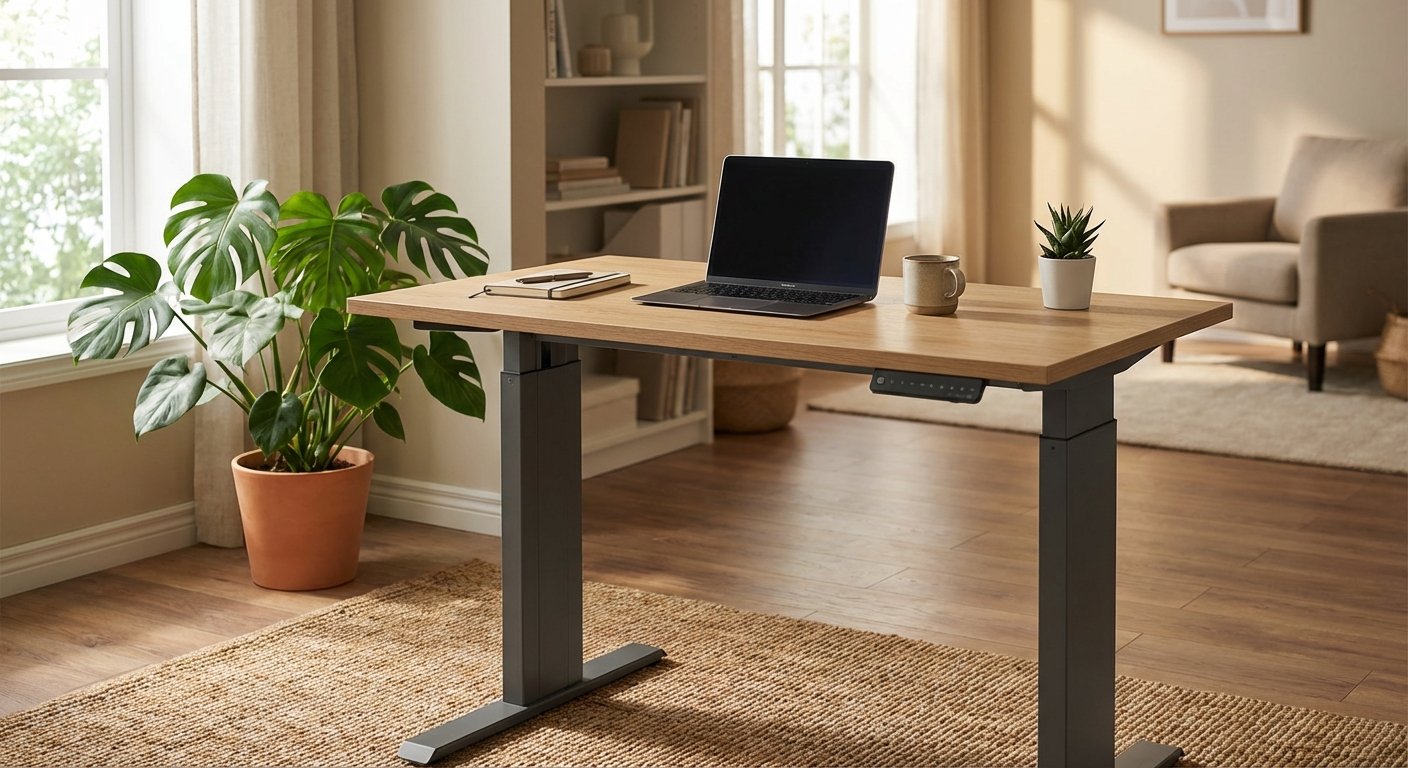 IKEA Idasen standing desk in minimalist office setup