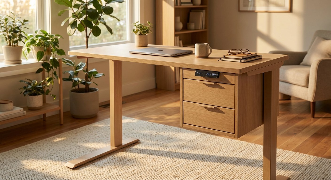 standing desk with drawers height adjustment control panel showing memory presets