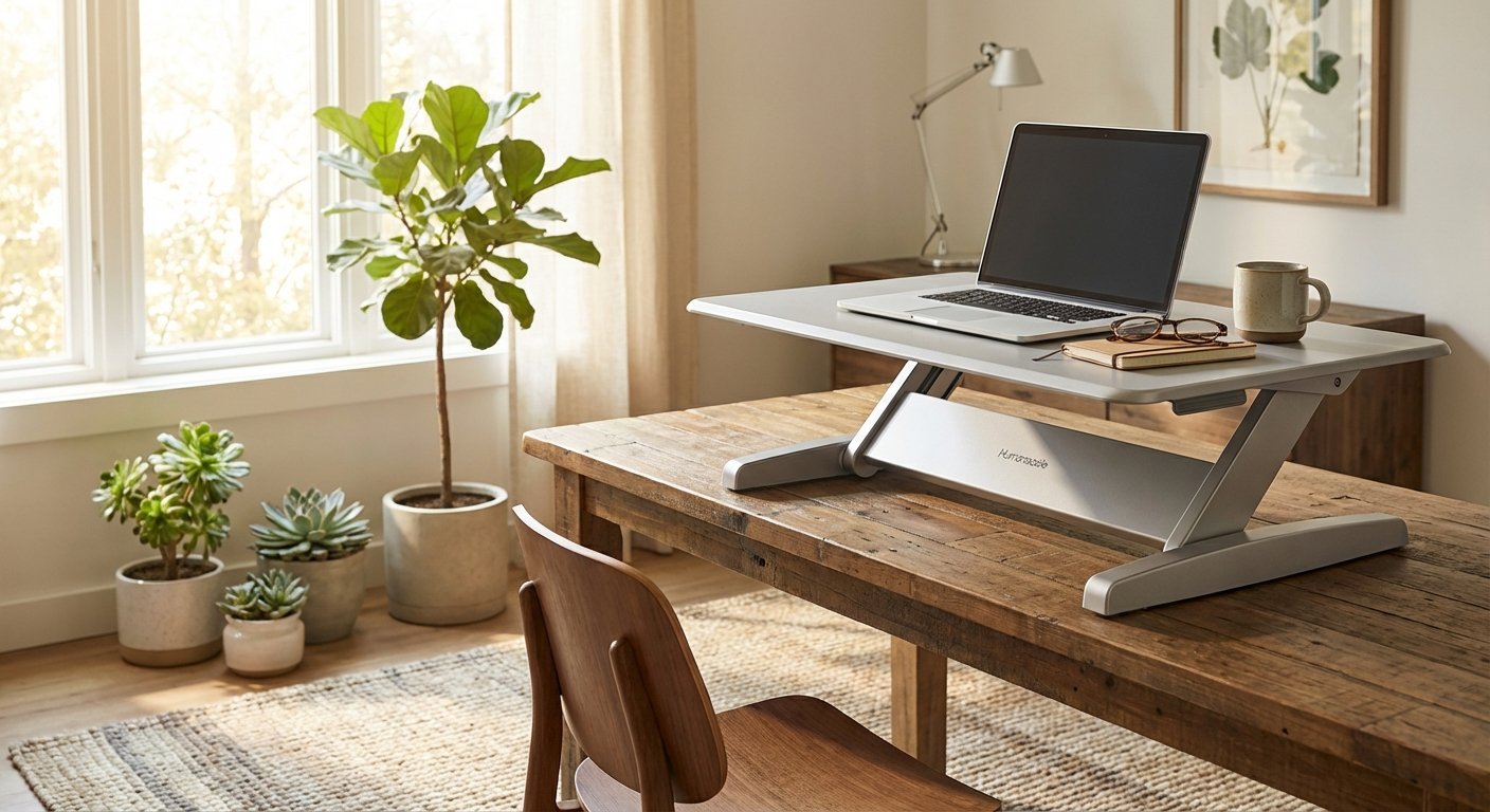 Humanscale QuickStand standing desk converter silver product photo