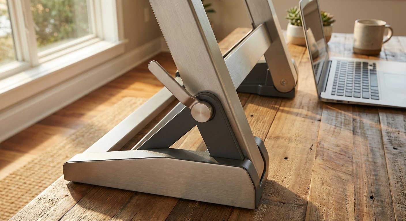 standing desk converter adjustment mechanism close-up product photo