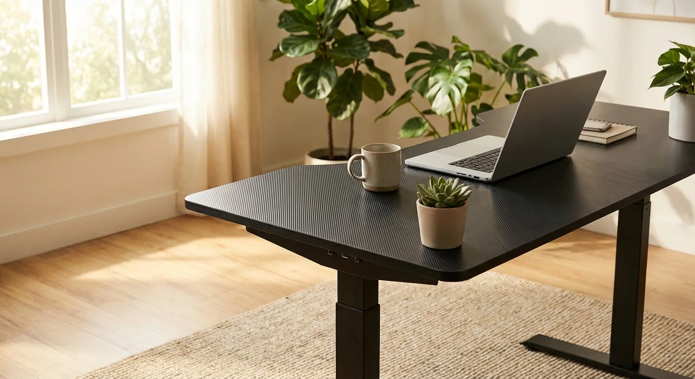 Eureka Ergonomic L-shaped standing desk carbon fiber texture product photo