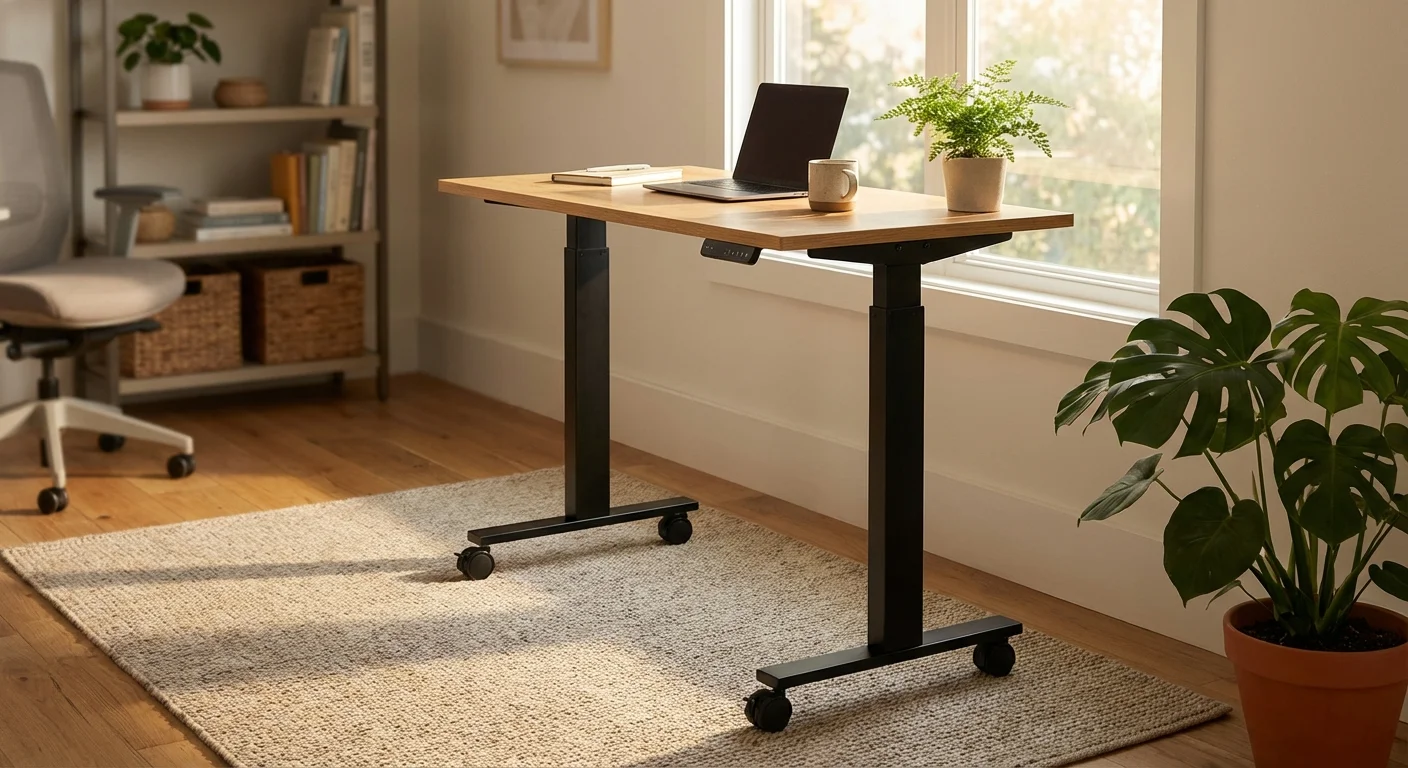 Seville Classics AirLift Pro standing desk with caster wheels product photo