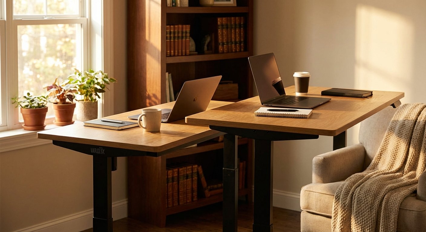 Varidesk ProDesk 60 vs Uplift V2 standing desk side by side comparison