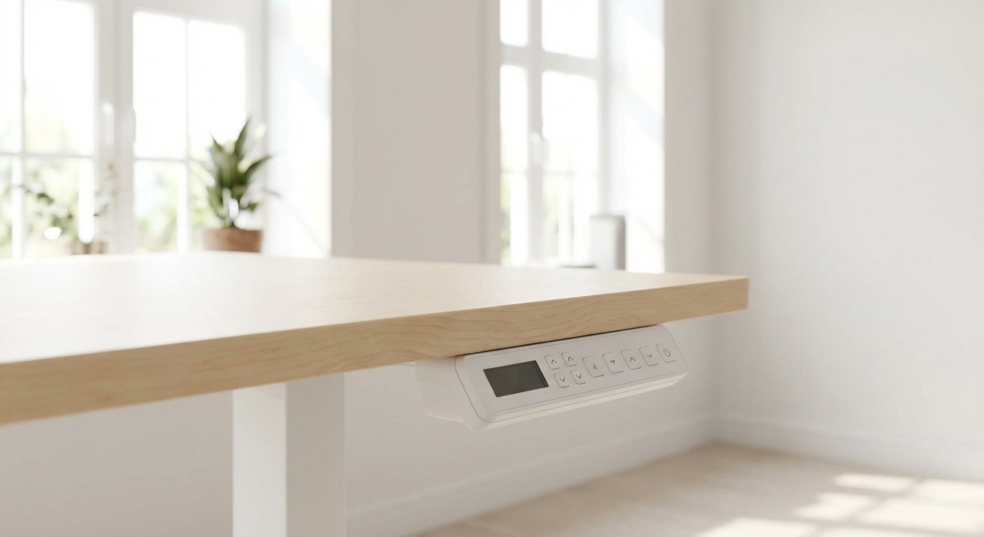 Fully Jarvis standing desk programmable handset controller close-up