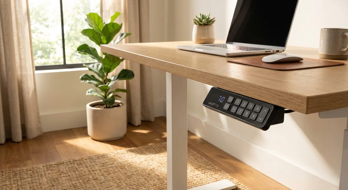 Uplift V3 standing desk keypad controller close-up