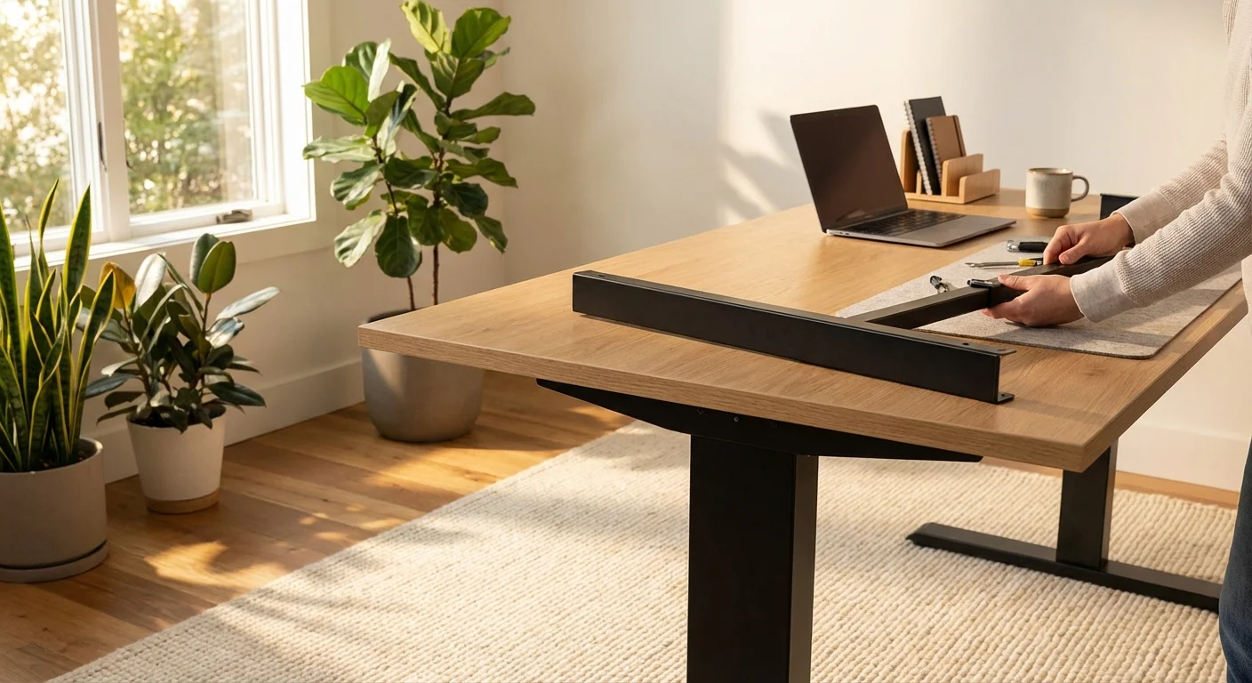 Uplift V3 standing desk frame assembly process product photo