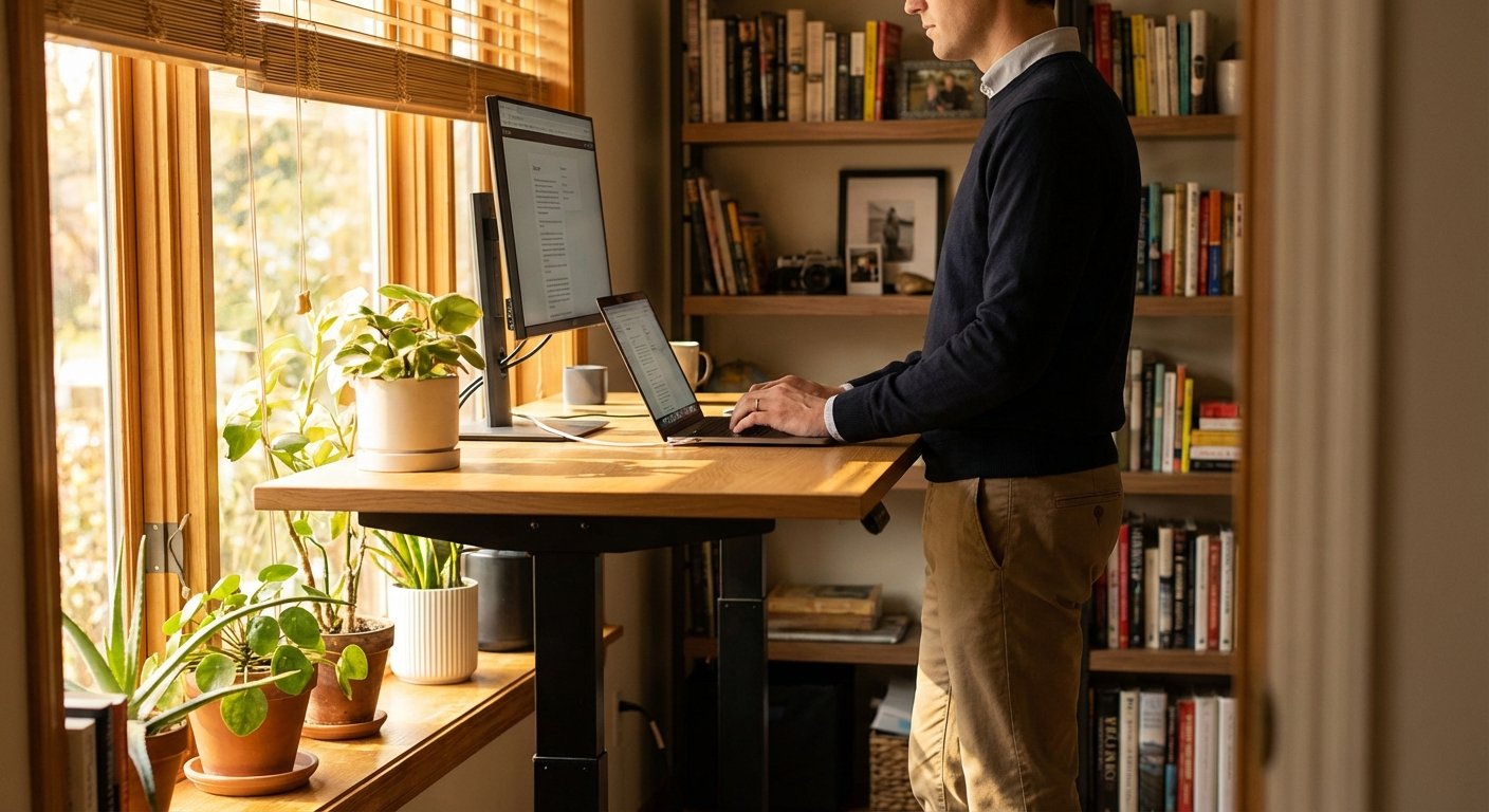 correct standing desk posture diagram side view