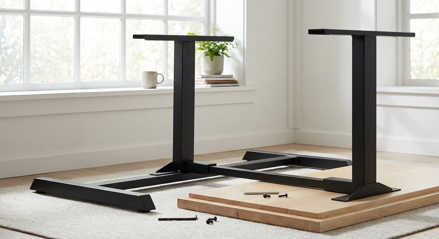 Tresanti adjustable height desk base frame assembly close-up