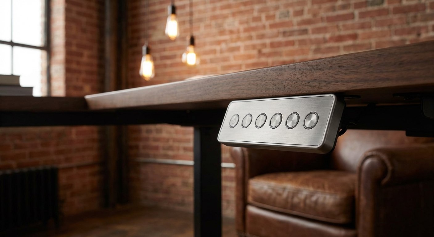 Tresanti adjustable height desk control panel buttons close-up