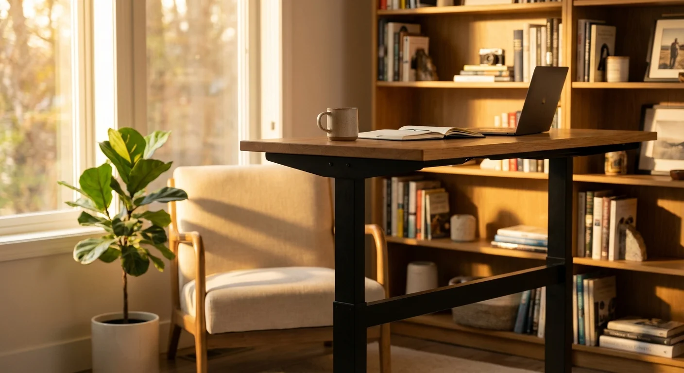 Uplift V2 black standing desk with C-frame and crossbar