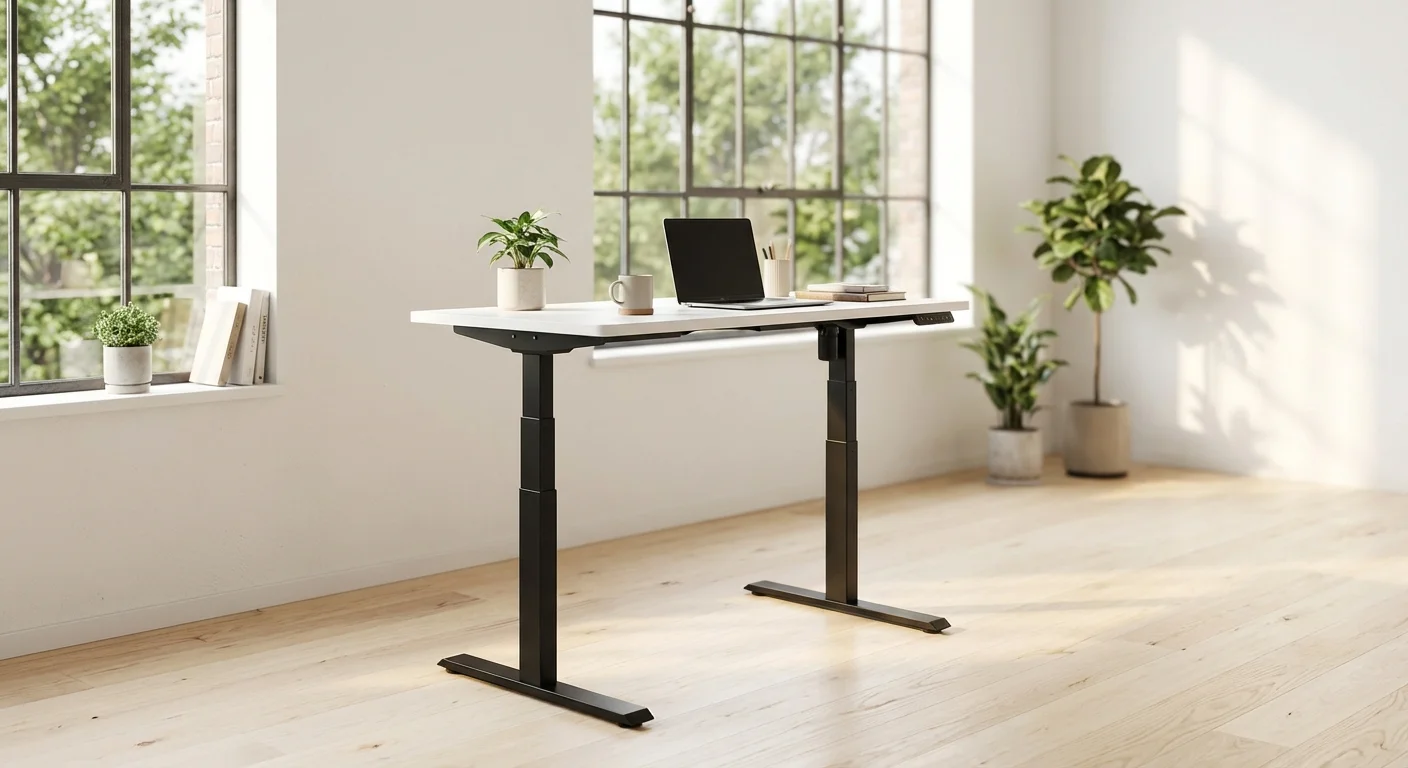 FlexiSpot E7 standing desk black frame with white desktop