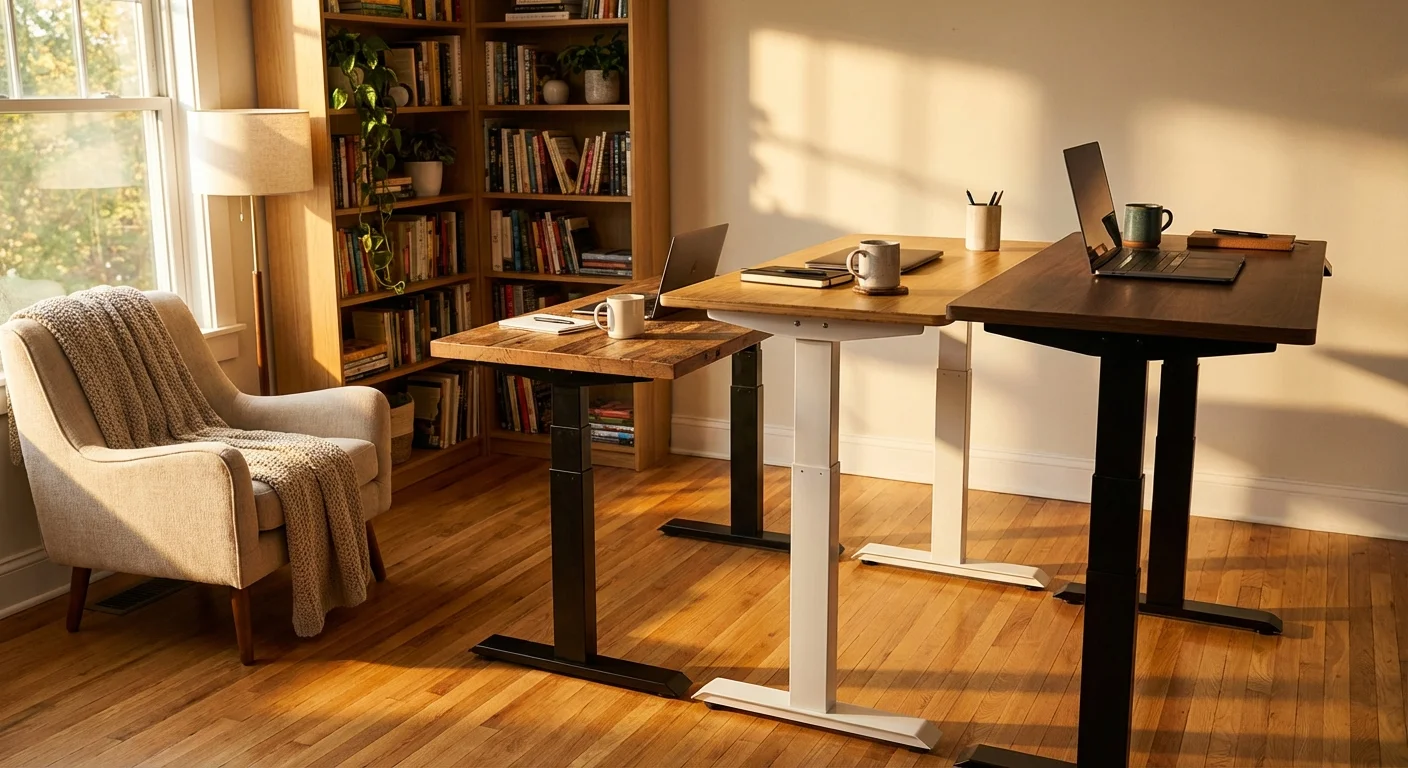Uplift V2 vs FlexiSpot E7 vs Fully Jarvis standing desks side by side