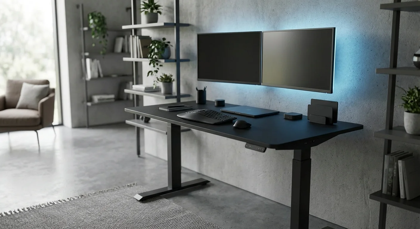 Uplift V2 standing desk with dual monitor setup