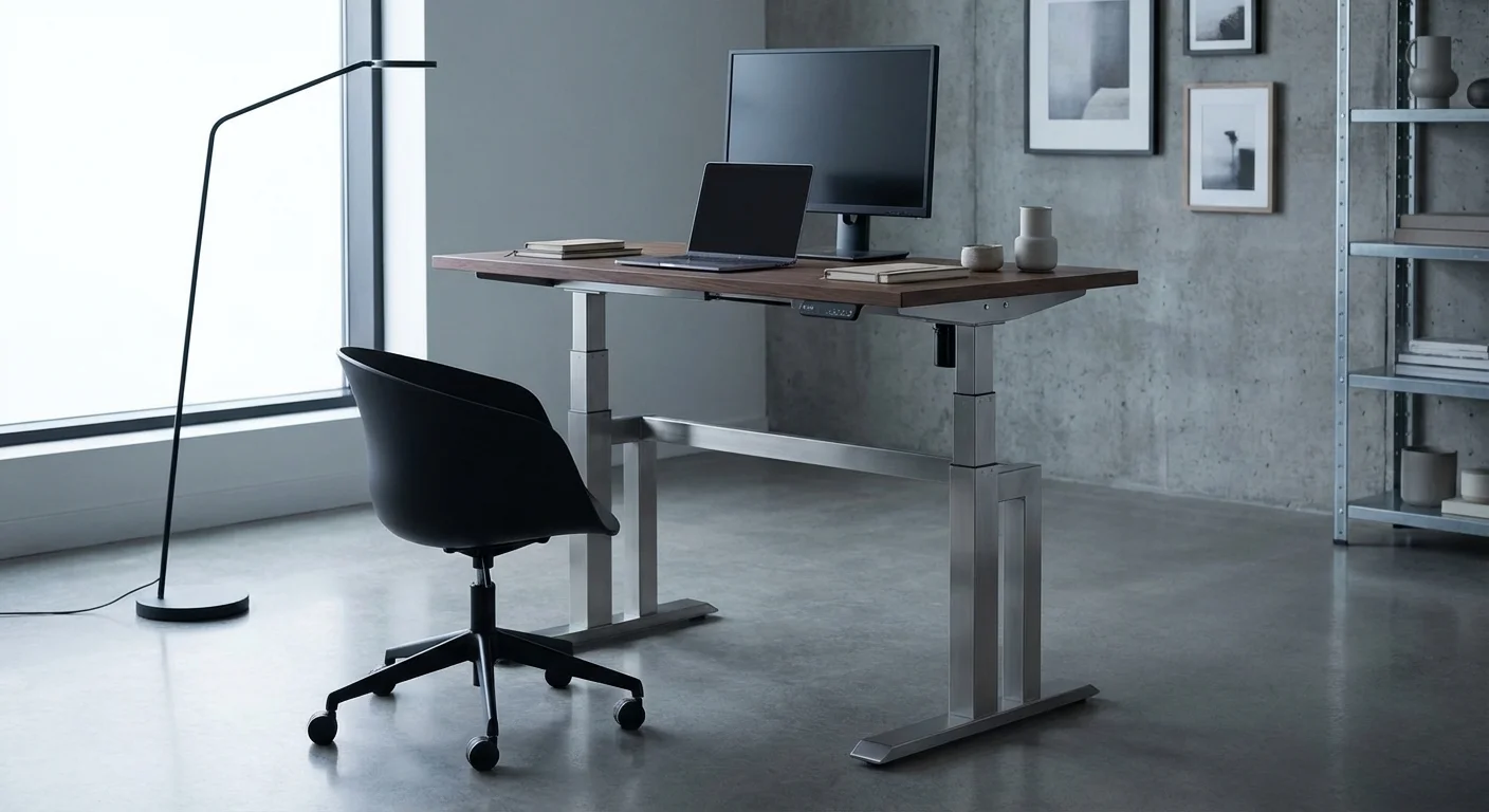 Uplift V2 standing desk walnut top raised position