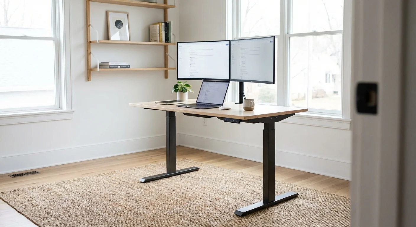 Uplift V2 standing desk dual monitor setup C-frame legs