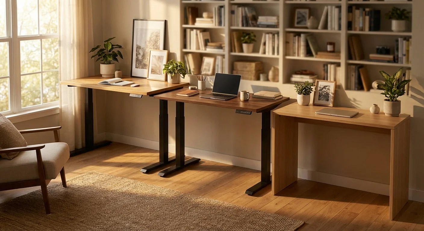 Uplift V2 Commercial vs FlexiSpot E7 Pro vs Branch standing desks side by side