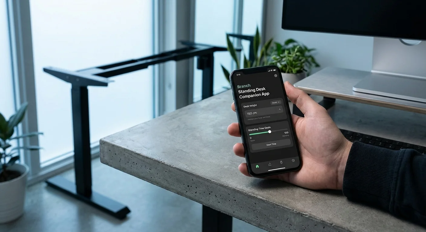 Branch Standing Desk companion app on smartphone screen