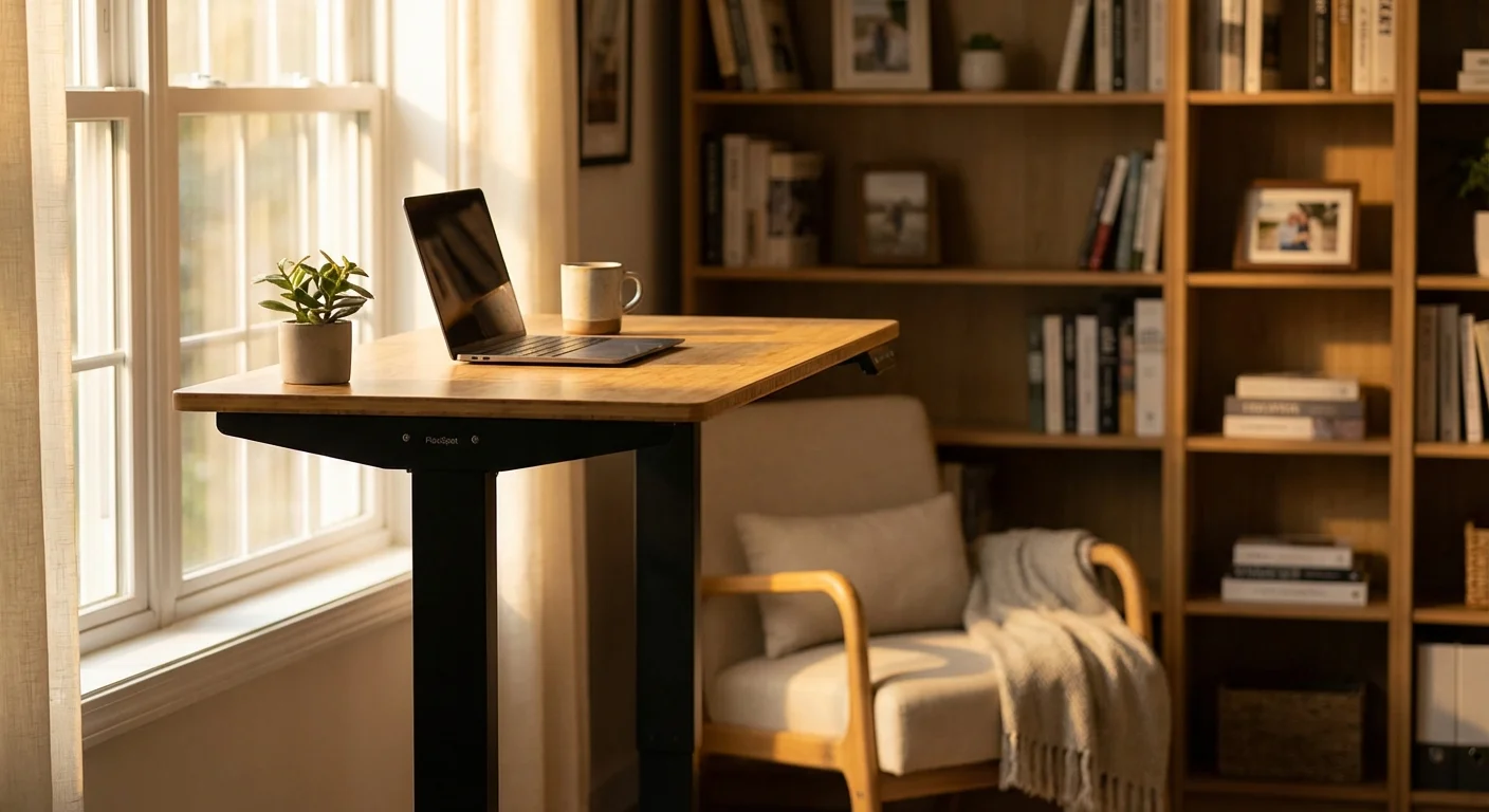 FlexiSpot E7 Pro standing desk black frame with bamboo top
