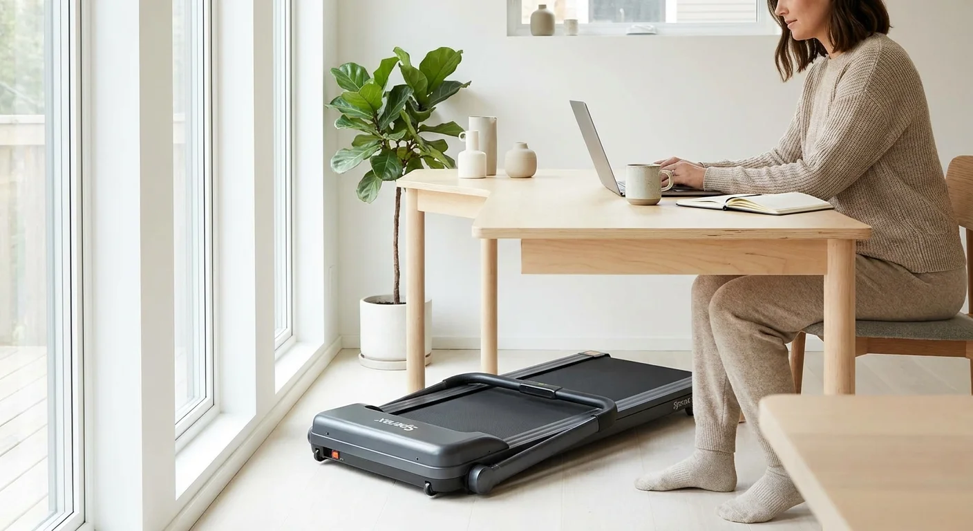 Sperax 2-in-1 under desk treadmill with handlebar folded