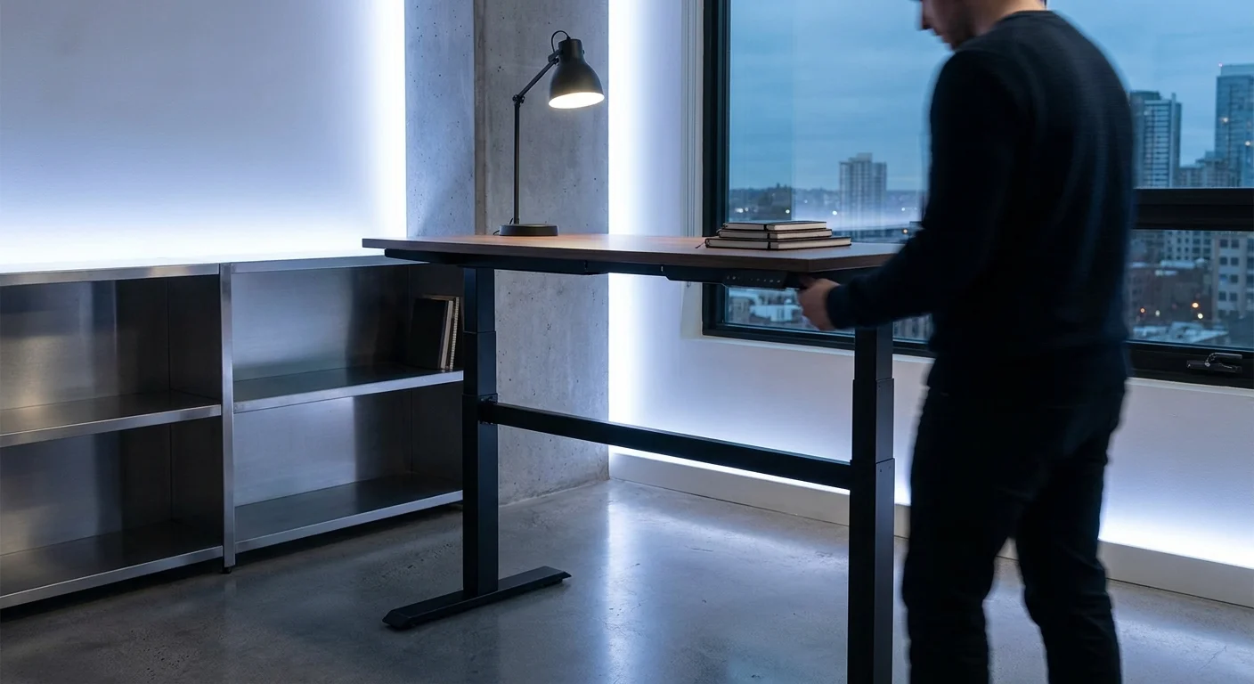 Uplift V2 standing desk frame with steel legs and crossbar detail