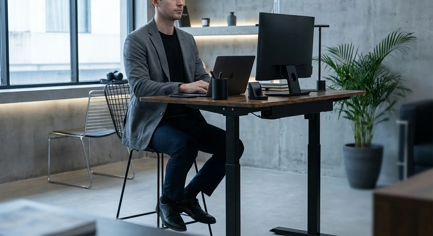 Fezibo electric standing desk with drawer black frame rustic brown top