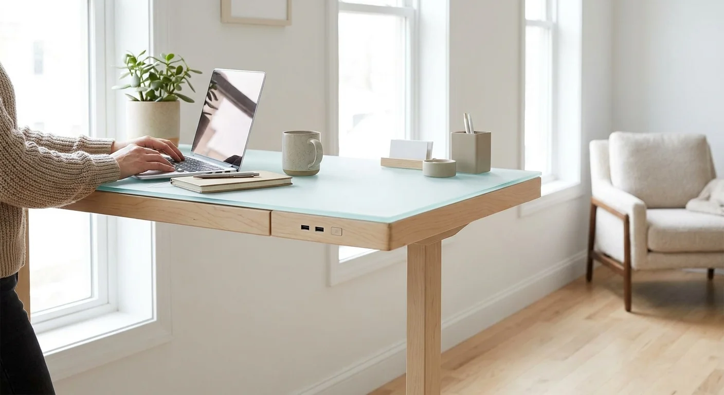 Tresanti adjustable height standing desk glass top with USB charging ports