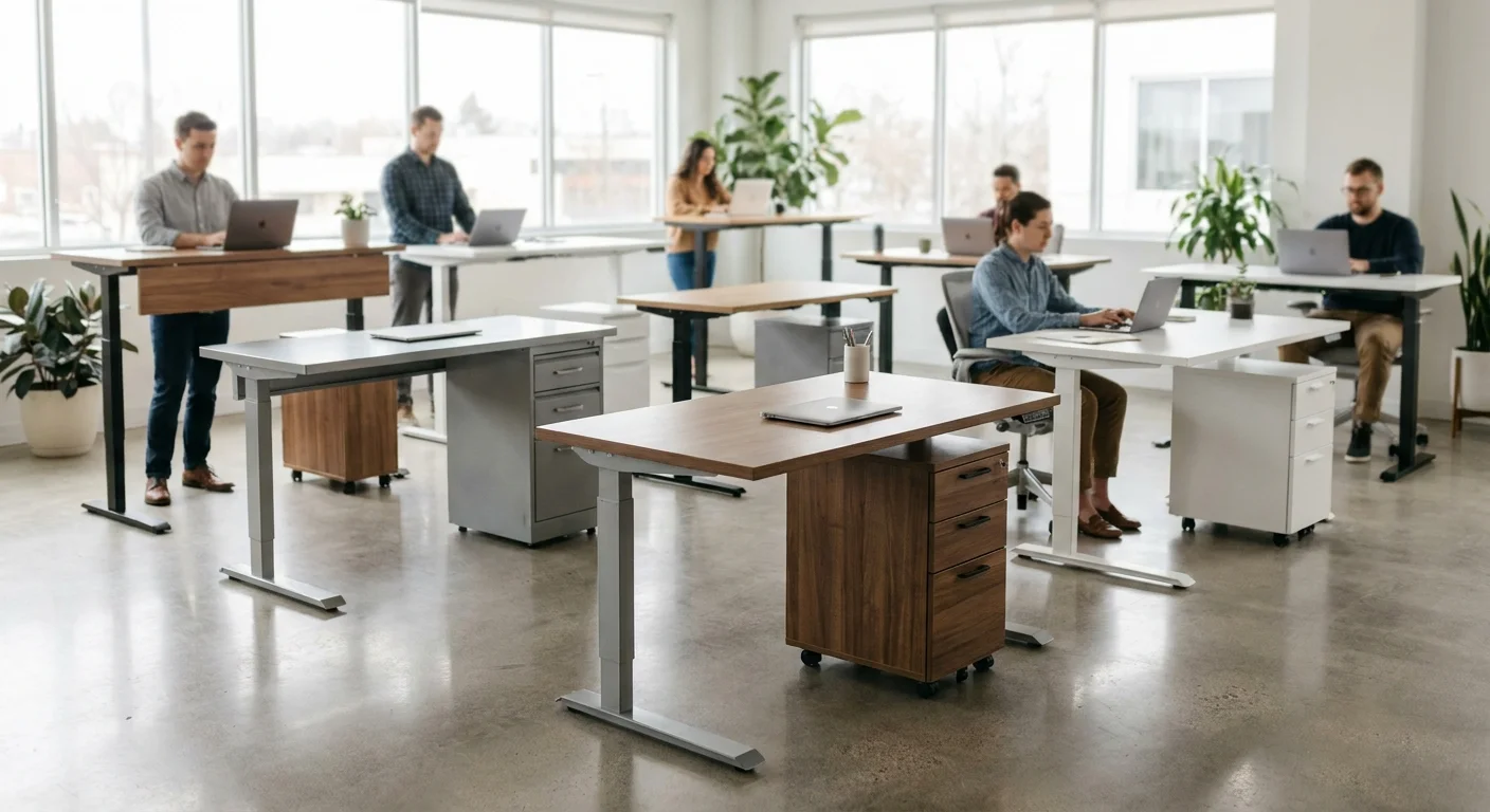 sit stand desk with drawers