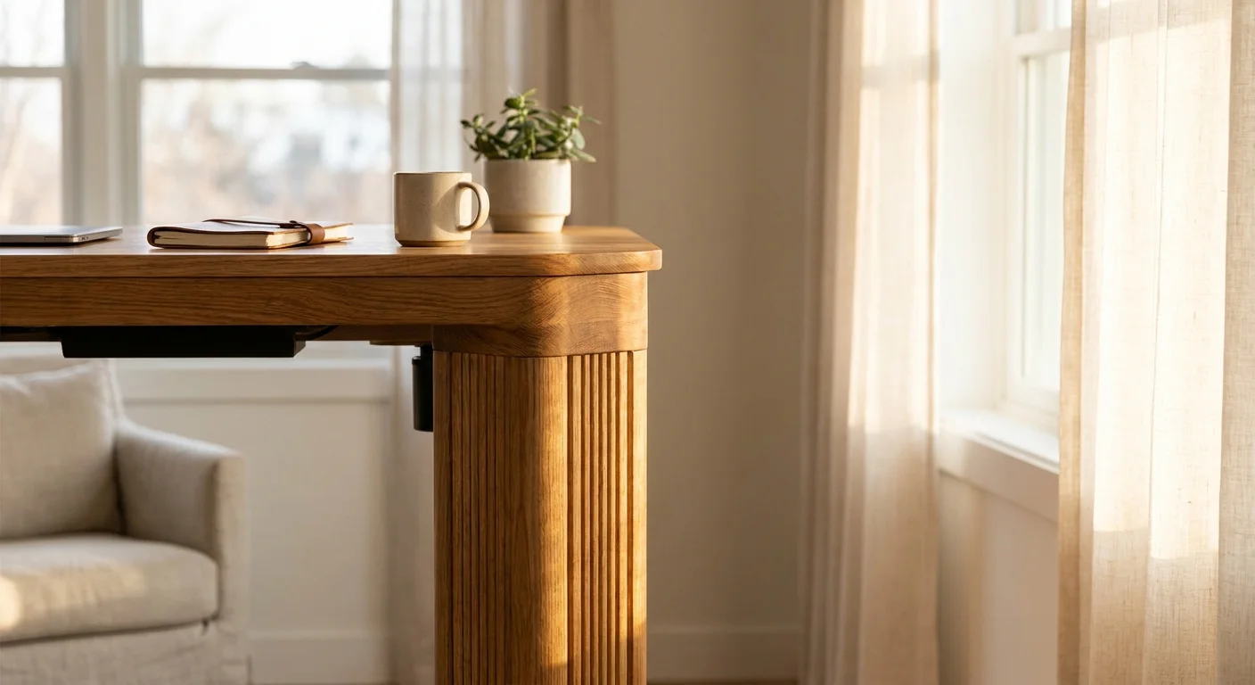 Fluted solid wood standing desk leg detail